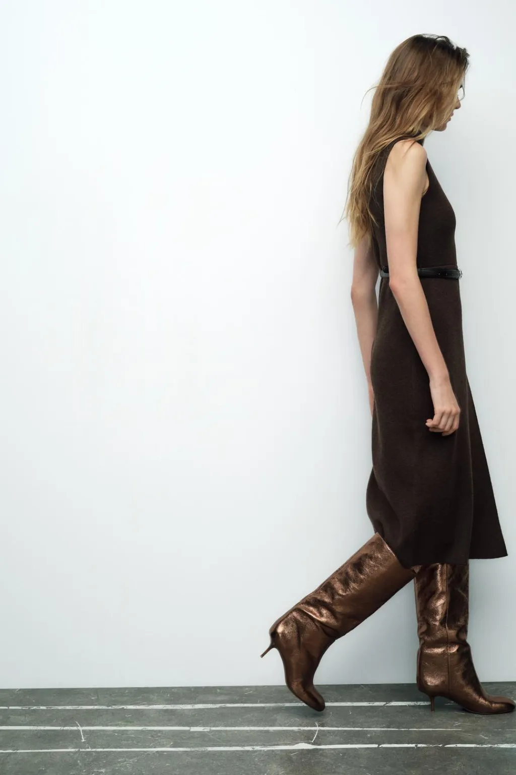 Online VESTIDO LARGO PUNTO CINTURÓN Mujer Vestidos|Cárdigan / Jerséis