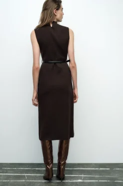 Online VESTIDO LARGO PUNTO CINTURÓN Mujer Vestidos|Cárdigan / Jerséis