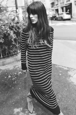 Hot VESTIDO LARGO PUNTO RAYAS Mujer Vestidos|Cárdigan / Jerséis