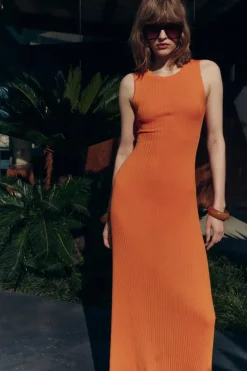 Best VESTIDO LARGO PUNTO RIB Mujer Vestidos|Cárdigan / Jerséis