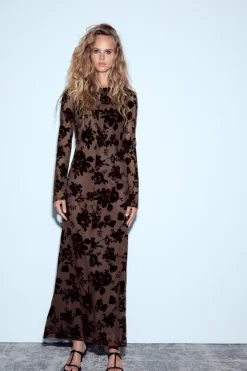 Clearance VESTIDO LARGO TUL FLOCADO Mujer Vestidos