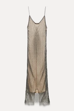 Outlet VESTIDO LENCERO MIDI PEDRERÍA Mujer Vestidos|Cárdigan / Jerséis