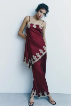 New VESTIDO LENCERO SATINADO ENCAJE Mujer Vestidos|Lenceria