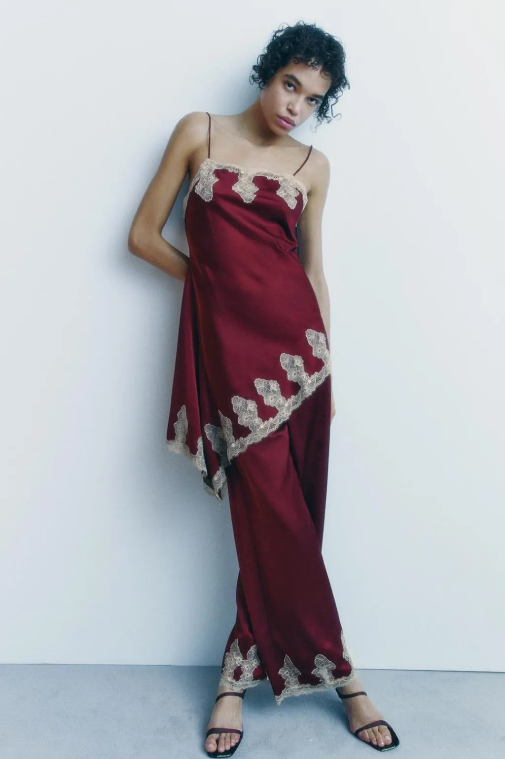 New VESTIDO LENCERO SATINADO ENCAJE Mujer Vestidos|Lenceria