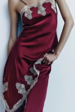 New VESTIDO LENCERO SATINADO ENCAJE Mujer Vestidos|Lenceria