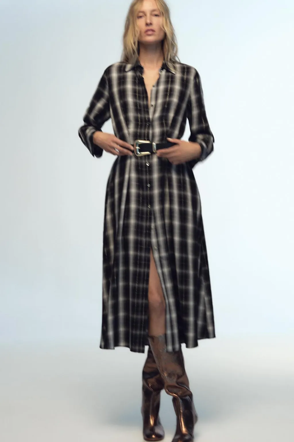 Sale VESTIDO MIDI CAMISERO CUADROS Mujer Vestidos