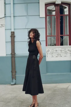 Online VESTIDO MIDI COMBINADO CINTURÓN Mujer Vestidos