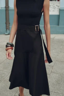 Online VESTIDO MIDI COMBINADO CINTURÓN Mujer Vestidos