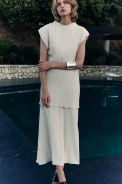 Discount VESTIDO MIDI COMBINADO PLISADO Mujer Vestidos