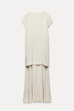 Discount VESTIDO MIDI COMBINADO PLISADO Mujer Vestidos