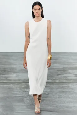 New VESTIDO MIDI CON LINO ZW COLLECTION Mujer Vestidos