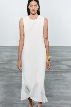 New VESTIDO MIDI CON LINO ZW COLLECTION Mujer Vestidos