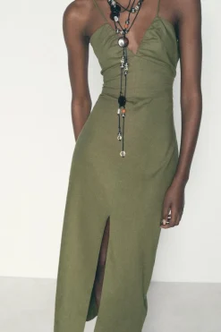 Outlet VESTIDO MIDI CORSETERO CON LINO Mujer Vestidos