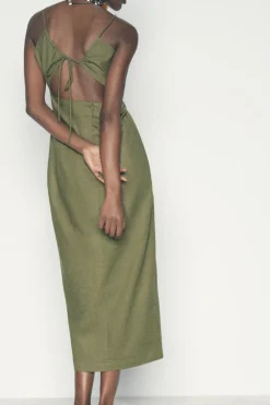 Outlet VESTIDO MIDI CORSETERO CON LINO Mujer Vestidos