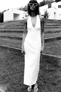 Best VESTIDO MIDI CORSETERO CON LINO Mujer Vestidos