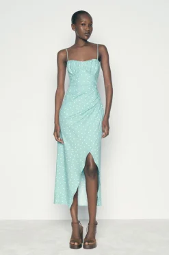 Discount VESTIDO MIDI CORSETERO LUNARES CON LINO Mujer Vestidos