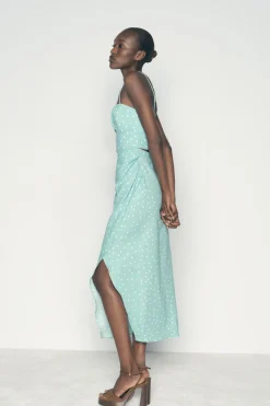 Discount VESTIDO MIDI CORSETERO LUNARES CON LINO Mujer Vestidos