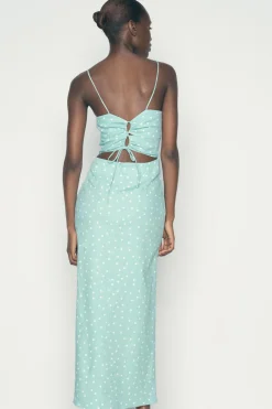 Discount VESTIDO MIDI CORSETERO LUNARES CON LINO Mujer Vestidos