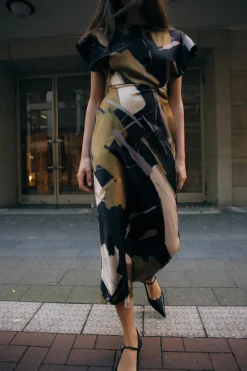 Hot VESTIDO MIDI CREPE ESTAMPADO Mujer Vestidos