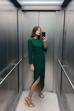 Online VESTIDO MIDI CREPE HEBILLA Mujer Vestidos