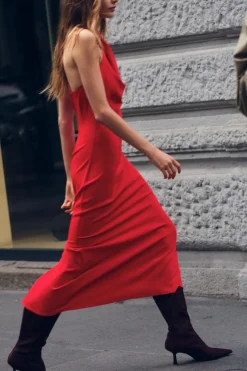 New VESTIDO MIDI CUELLO HALTER Mujer Vestidos