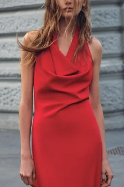 New VESTIDO MIDI CUELLO HALTER Mujer Vestidos