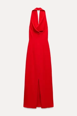 New VESTIDO MIDI CUELLO HALTER Mujer Vestidos