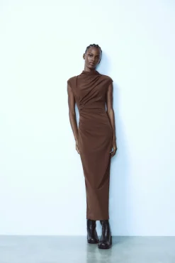 Discount VESTIDO MIDI DRAPEADO Mujer Vestidos