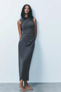 Online VESTIDO MIDI DRAPEADO Mujer Vestidos