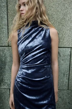 Discount VESTIDO MIDI DRAPEADO TERCIOPELO Mujer Vestidos