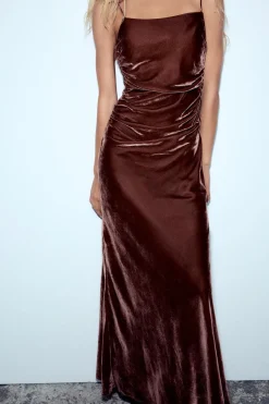 Best VESTIDO MIDI DRAPEADO TIRANTES TERCIOPELO Mujer Vestidos