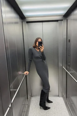 Best VESTIDO MIDI ESCOTE PICO Mujer Vestidos|Cárdigan / Jerséis