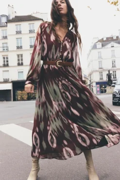 New VESTIDO MIDI ESTAMPADO CINTURÓN Mujer Vestidos