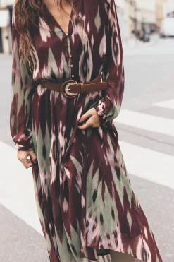 New VESTIDO MIDI ESTAMPADO CINTURÓN Mujer Vestidos