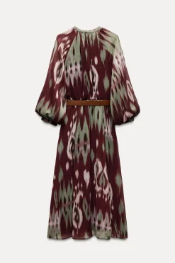 New VESTIDO MIDI ESTAMPADO CINTURÓN Mujer Vestidos