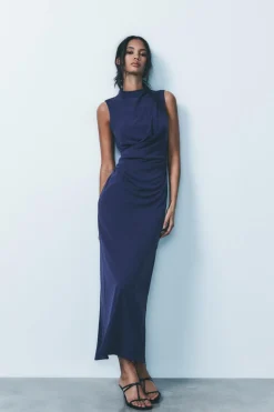 Discount VESTIDO MIDI FRUNCES Mujer Vestidos