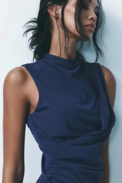 Discount VESTIDO MIDI FRUNCES Mujer Vestidos