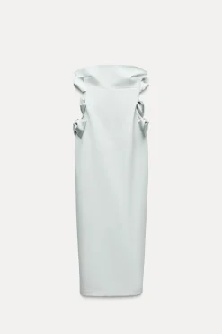 Outlet VESTIDO MIDI LAZOS SATINADOS Mujer Vestidos