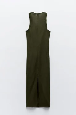 Online VESTIDO MIDI MANGA ENROSCADA CON LINO Mujer Vestidos