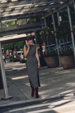 Online VESTIDO MIDI PLIEGUES CINTURA Mujer Vestidos