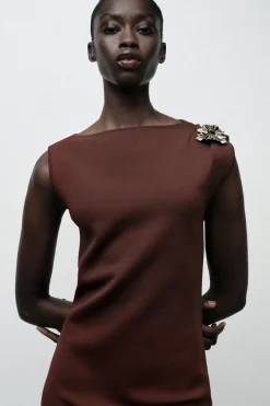 Discount VESTIDO MIDI PUNTO APLIQUE DORADO Mujer Vestidos|Cárdigan / Jerséis