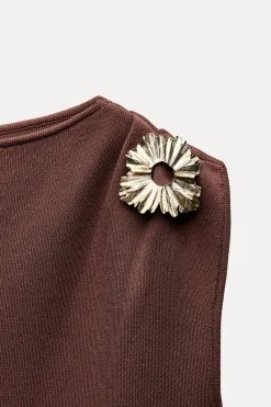 Discount VESTIDO MIDI PUNTO APLIQUE DORADO Mujer Vestidos|Cárdigan / Jerséis