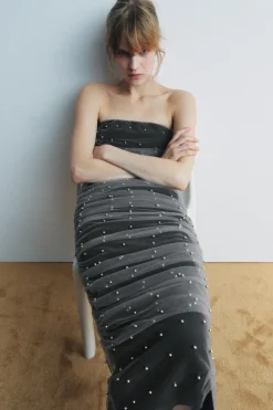 Outlet VESTIDO MIDI PUNTO BOLAS Mujer Vestidos|Cárdigan / Jerséis