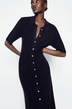 Outlet VESTIDO MIDI PUNTO BOTONES Mujer Vestidos|Cárdigan / Jerséis