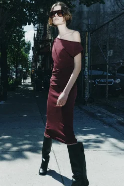 Best VESTIDO MIDI PUNTO DRAPEADO Mujer Vestidos|Cárdigan / Jerséis