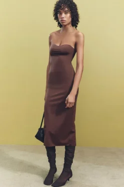 Hot VESTIDO MIDI SATINADO ABERTURA Mujer Vestidos