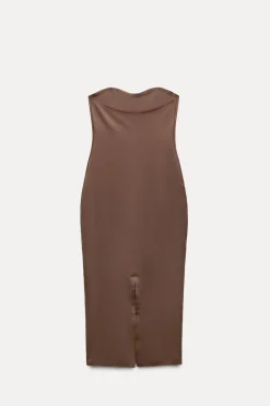 Hot VESTIDO MIDI SATINADO ABERTURA Mujer Vestidos