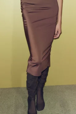 Hot VESTIDO MIDI SATINADO ABERTURA Mujer Vestidos