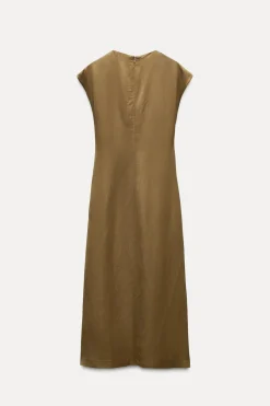 Outlet VESTIDO MIDI SATINADO CON LINO ZW COLLECTION Mujer Vestidos