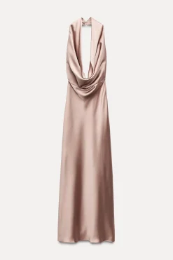 Fashion VESTIDO MIDI SATINADO ESPALDA DESCUBIERTA Mujer Vestidos